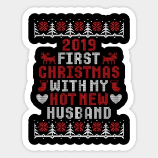 2019 Couple Gift First Christmas With My Hot New Husband Ugly Xmas Sticker